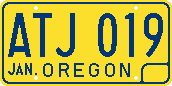 Oregon blue/gold license plate with oval O and G